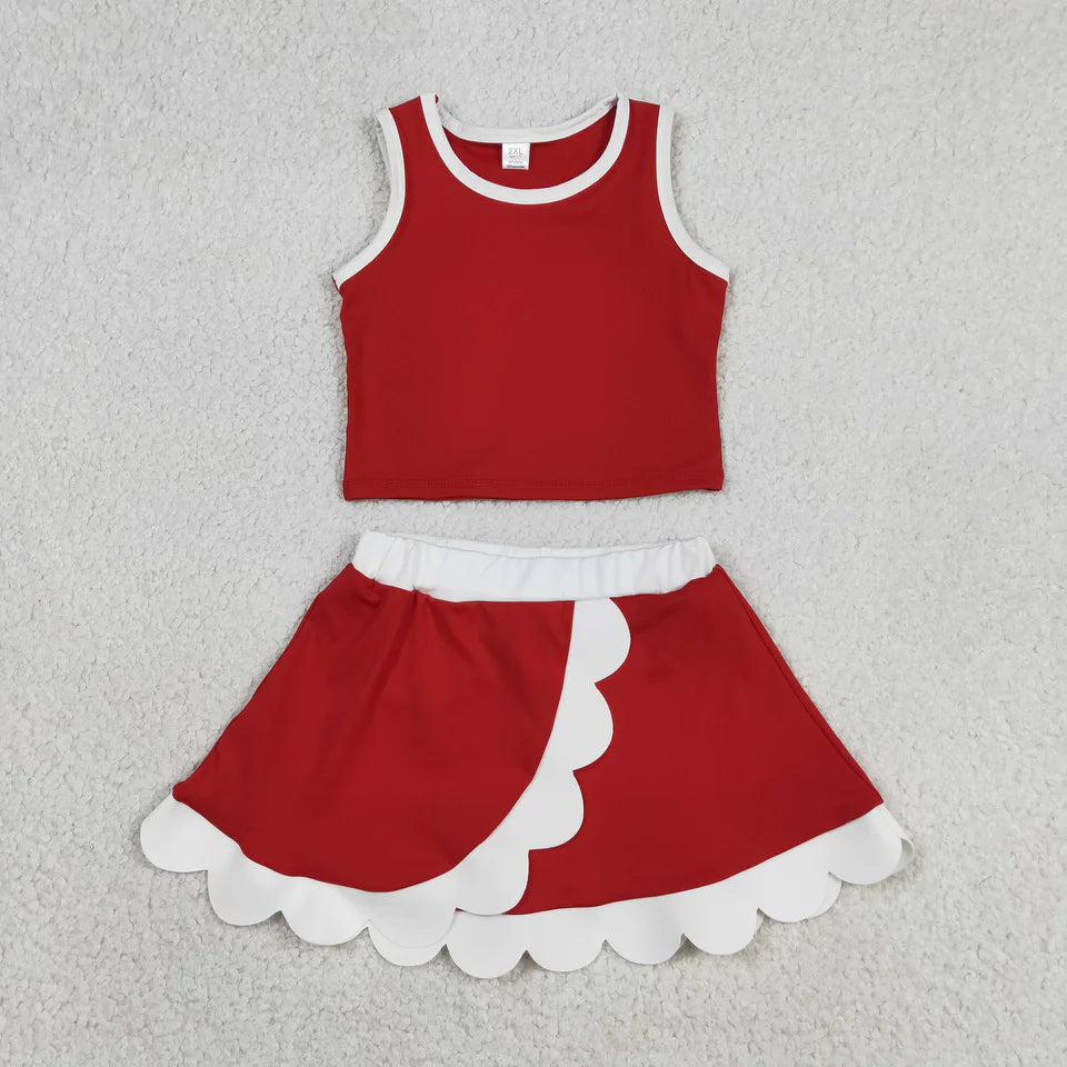 Solid Scalloped Girls Active Skort Set