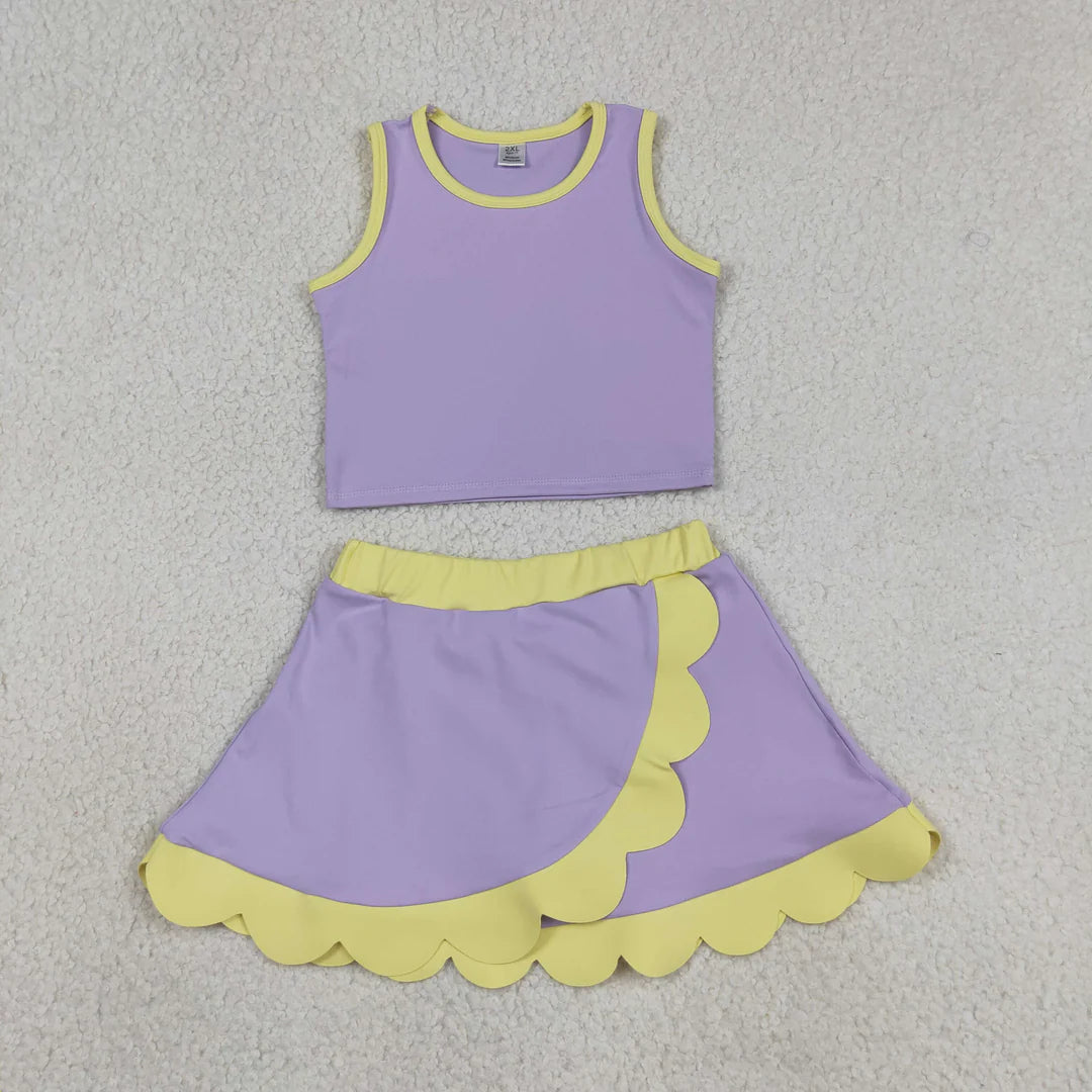 Solid Scalloped Girls Active Skort Set