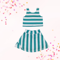 Teal Green stripes active skort set