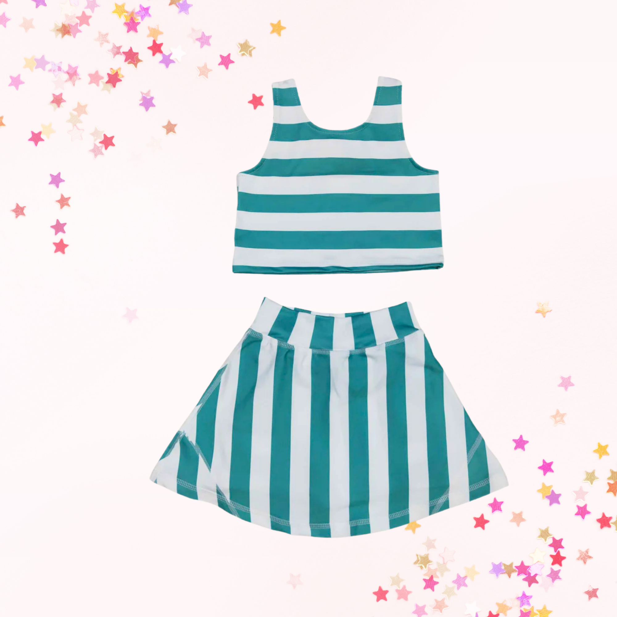 Teal Green stripes active skort set