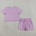 Solid Scallop Lounge Girls Short Set