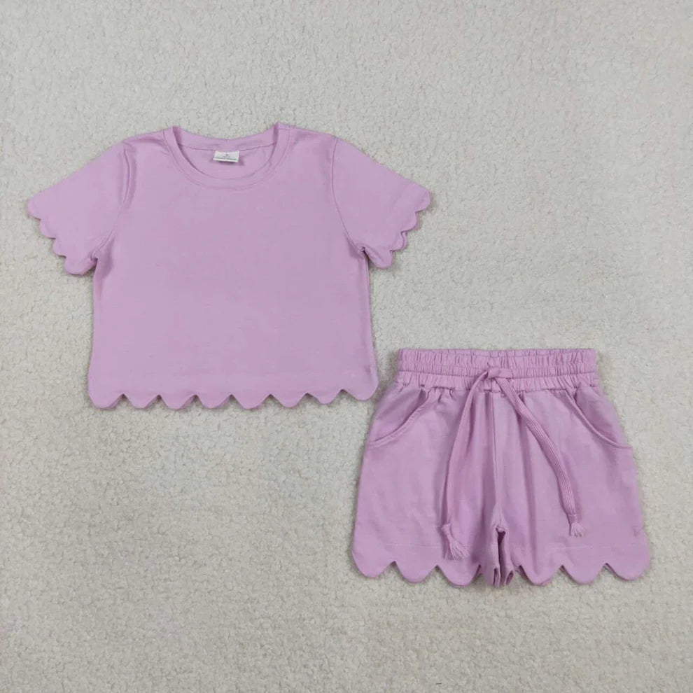 Solid Scallop Lounge Girls Short Set