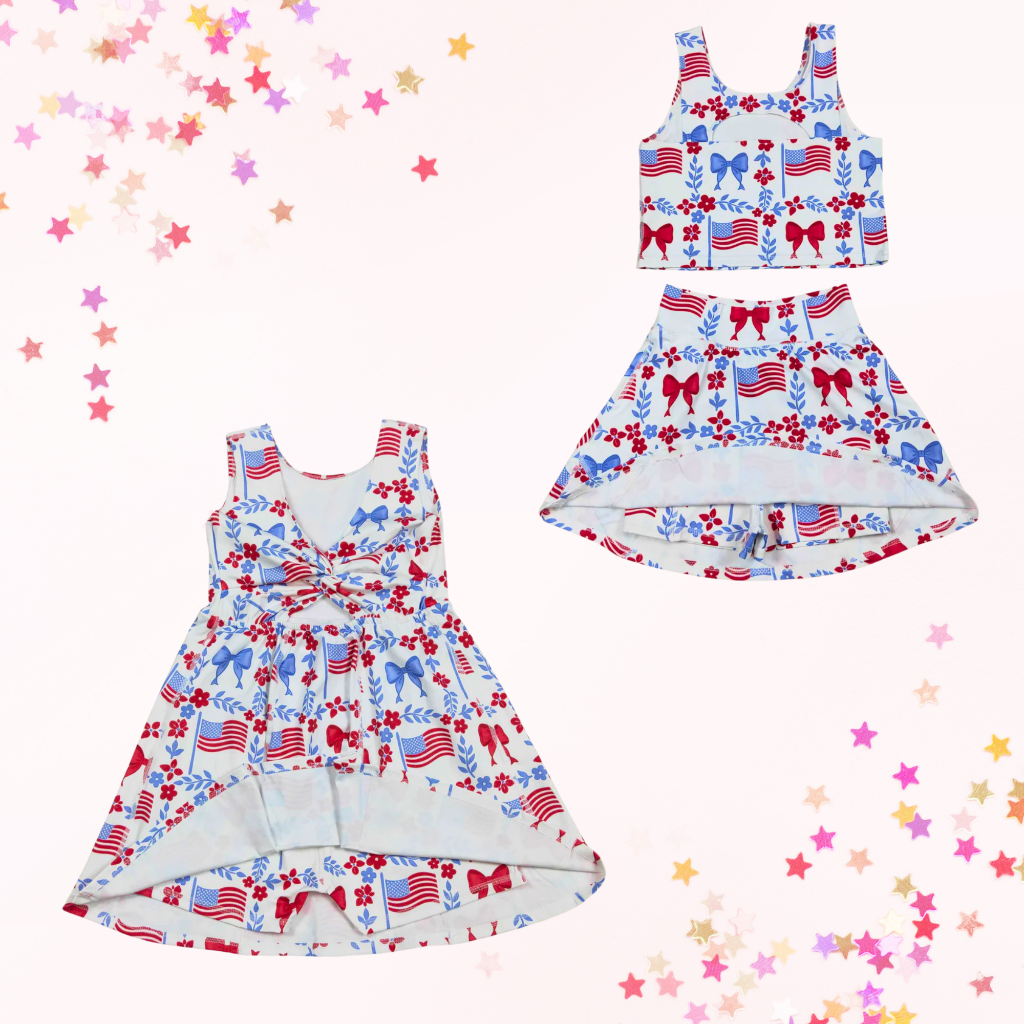 Patriotic Coquette Flags & Bows Collection – Skort Set or Active Dress