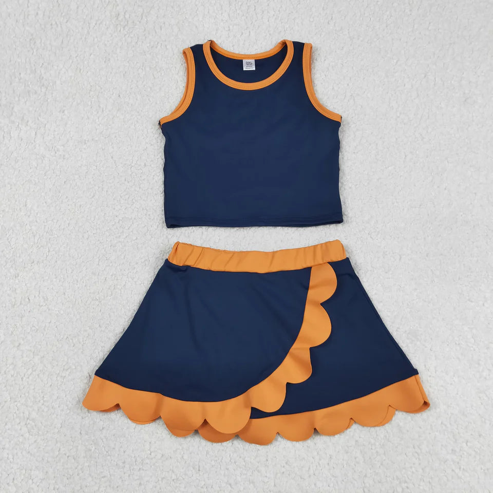 Solid Scalloped Girls Active Skort Set