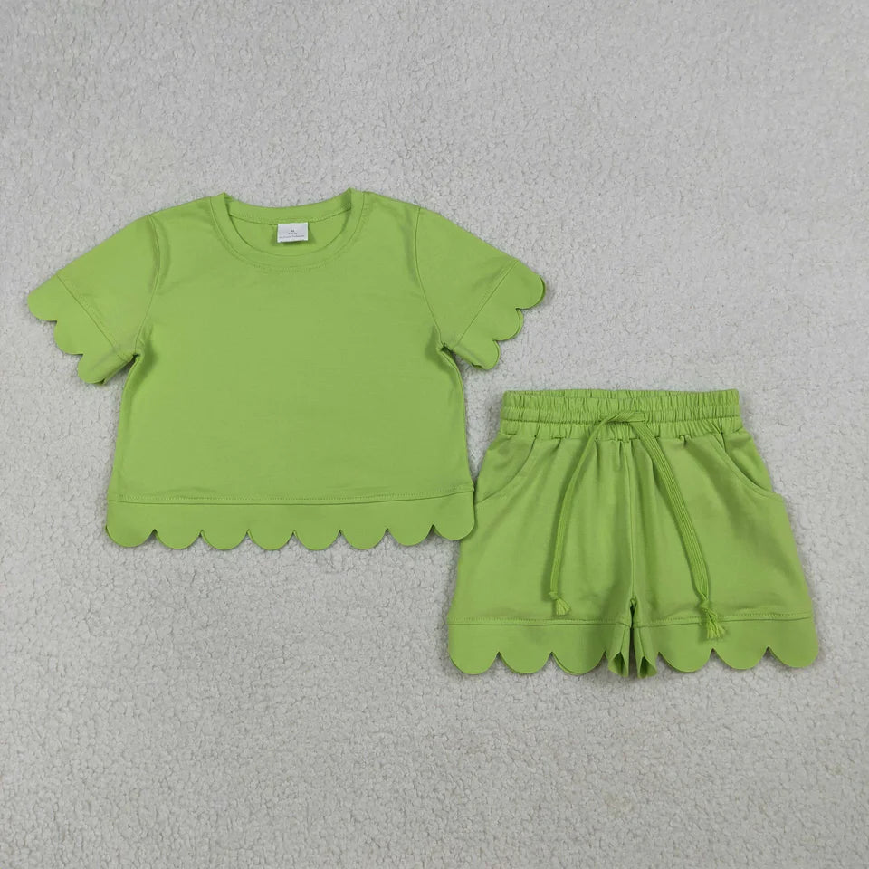 Solid Scallop Lounge Girls Short Set