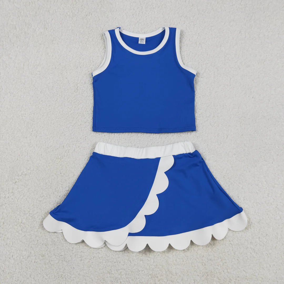 Solid Scalloped Girls Active Skort Set