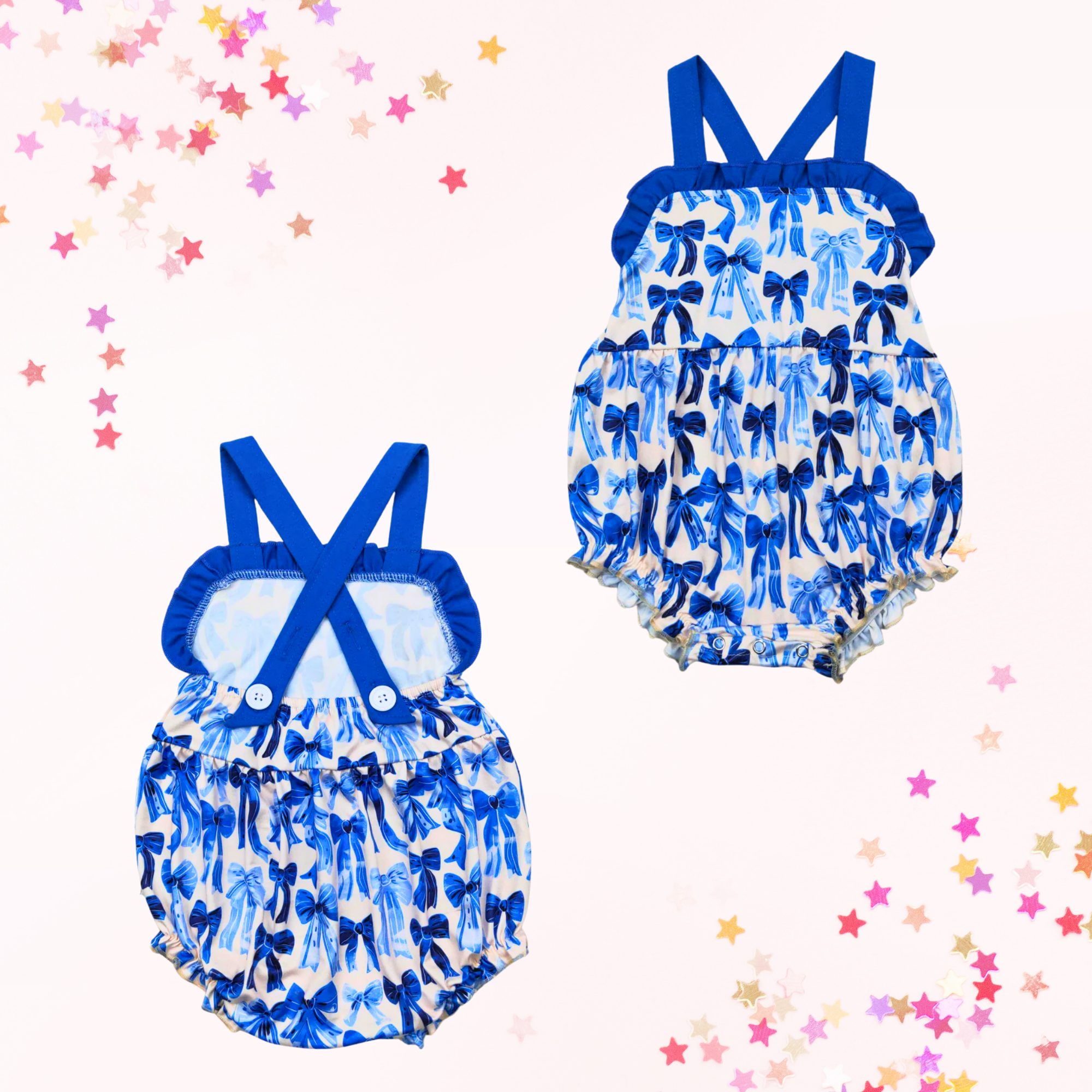 Blue Bows Baby Romper