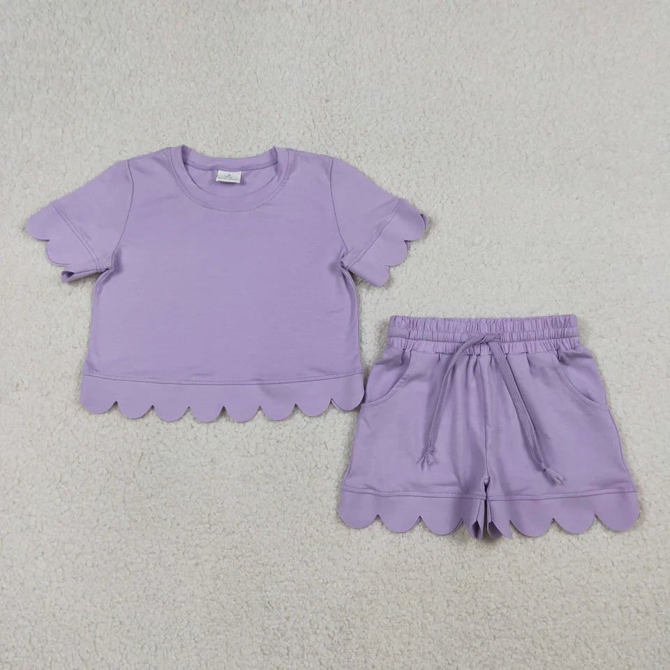 Solid Scallop Lounge Girls Short Set