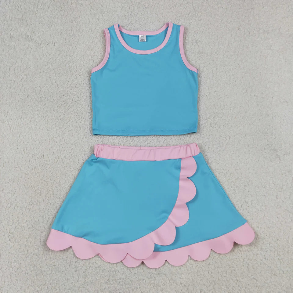 Solid Scalloped Girls Active Skort Set