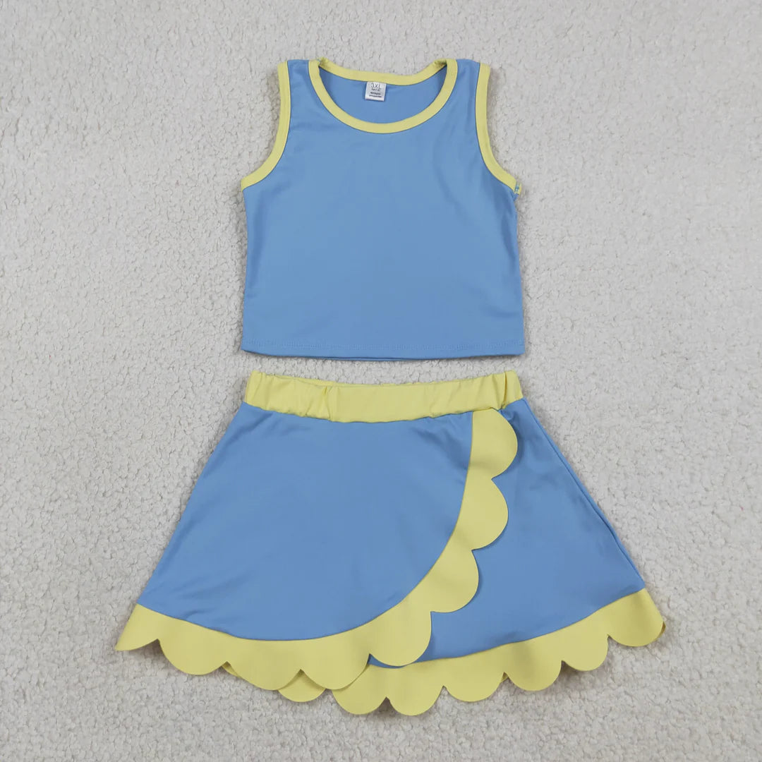 Solid Scalloped Girls Active Skort Set