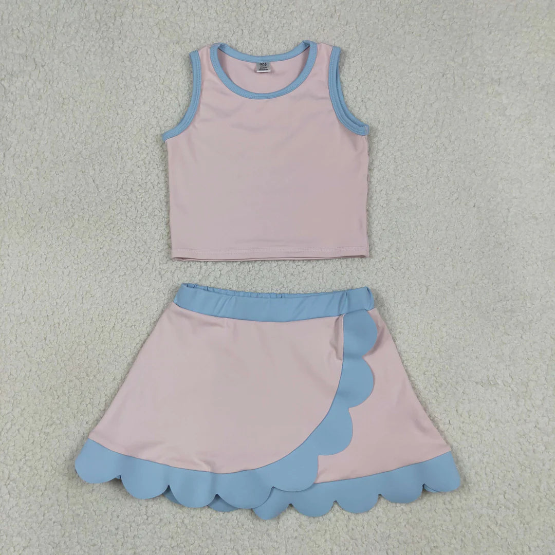 Solid Scalloped Girls Active Skort Set