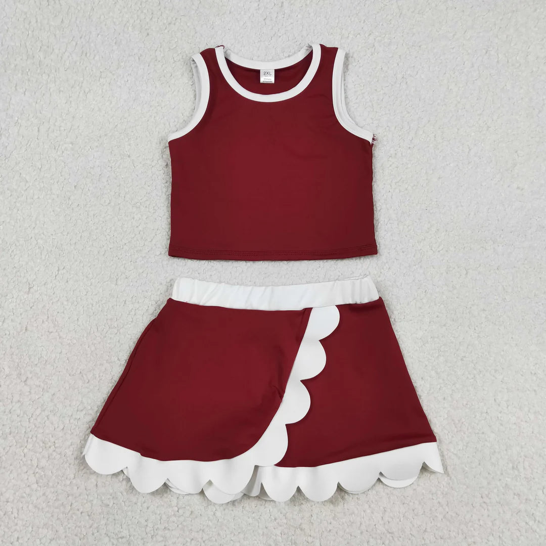 Solid Scalloped Girls Active Skort Set