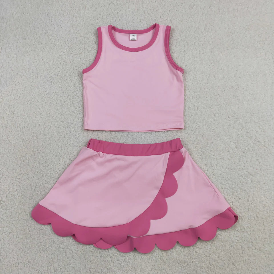 Solid Scalloped Girls Active Skort Set