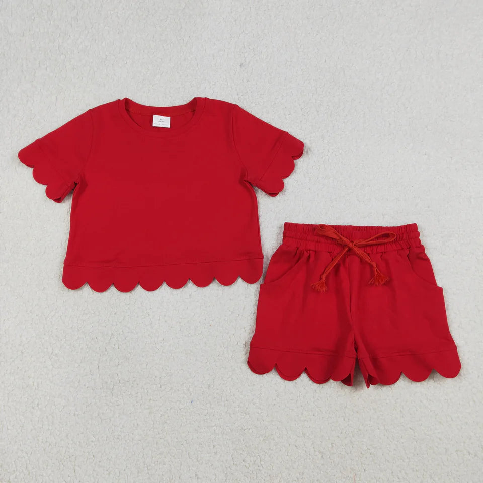 Solid Scallop Lounge Girls Short Set