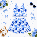 Blue coquette bows active skort set