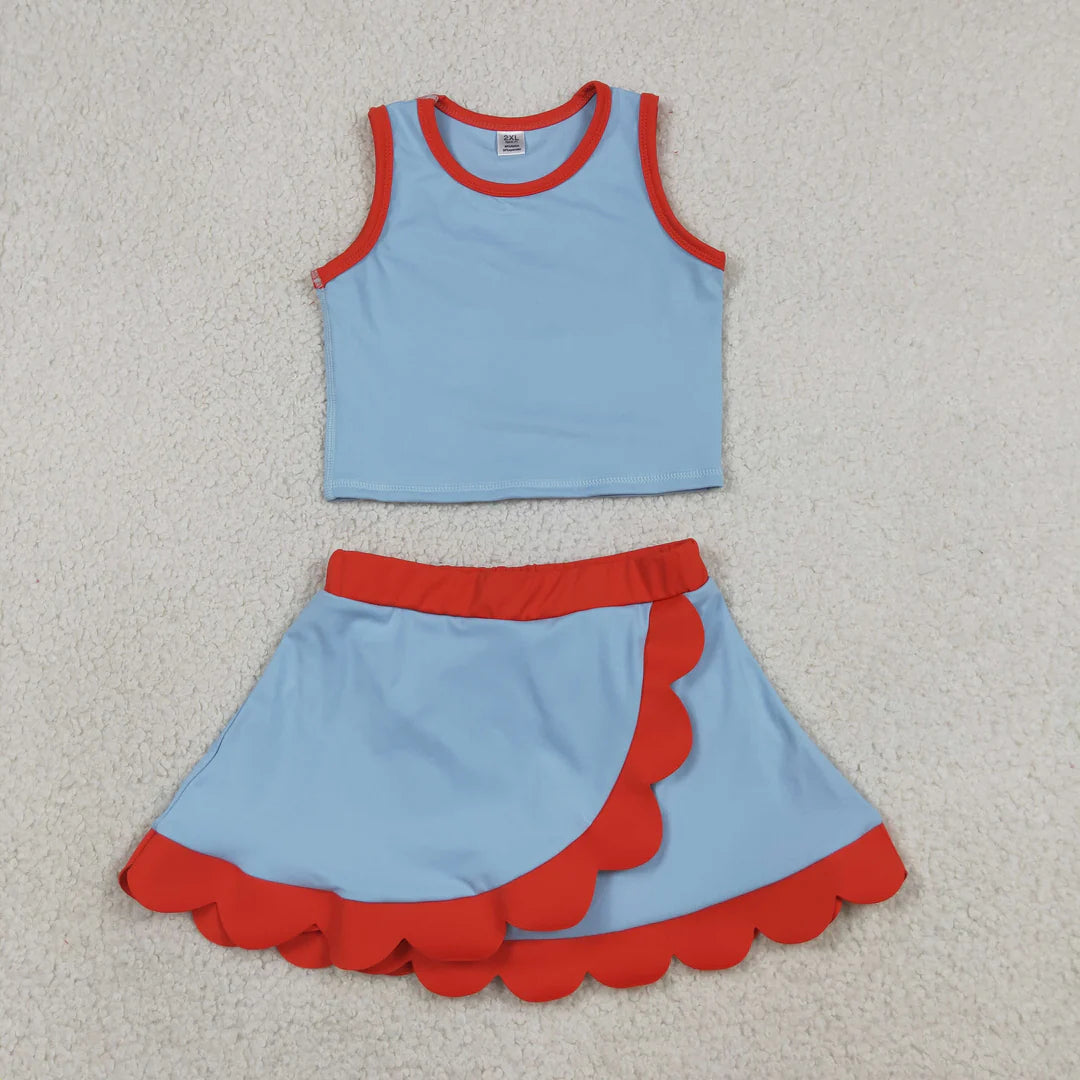 Solid Scalloped Girls Active Skort Set