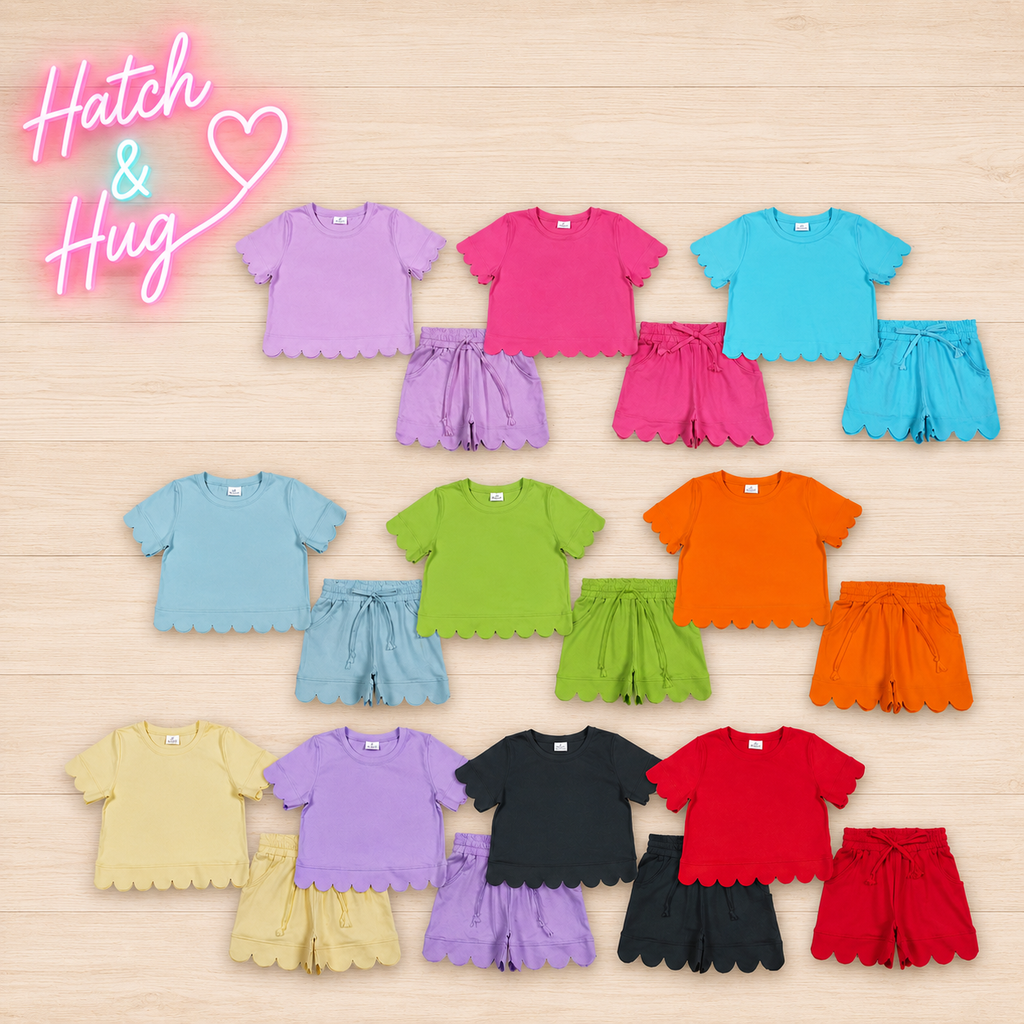 Solid Scallop Lounge Girls Short Set