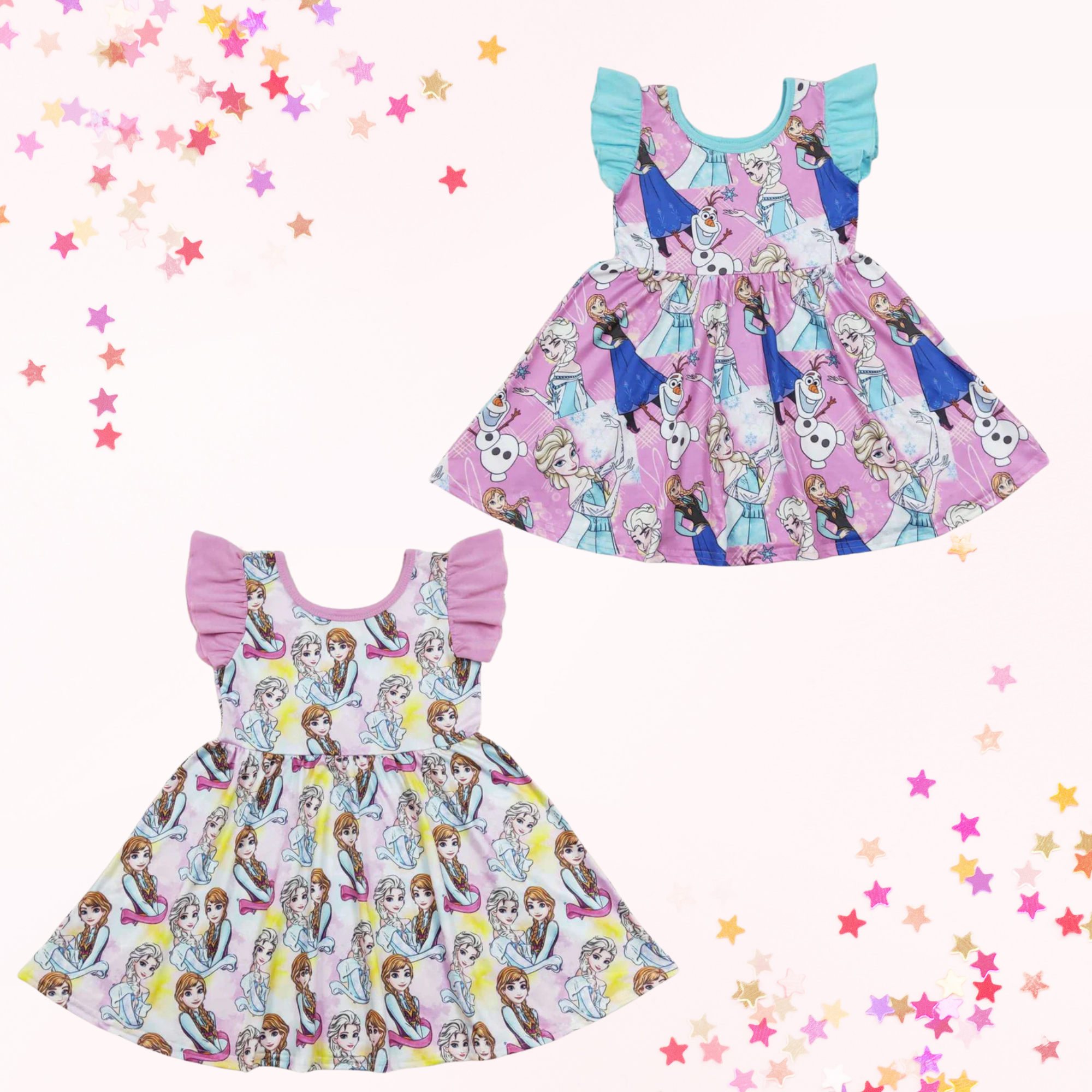 Ice Princess Besties Flutter Sleeve Twirl Girls Dress