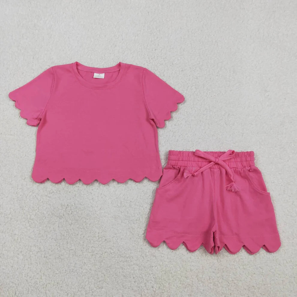 Solid Scallop Lounge Girls Short Set