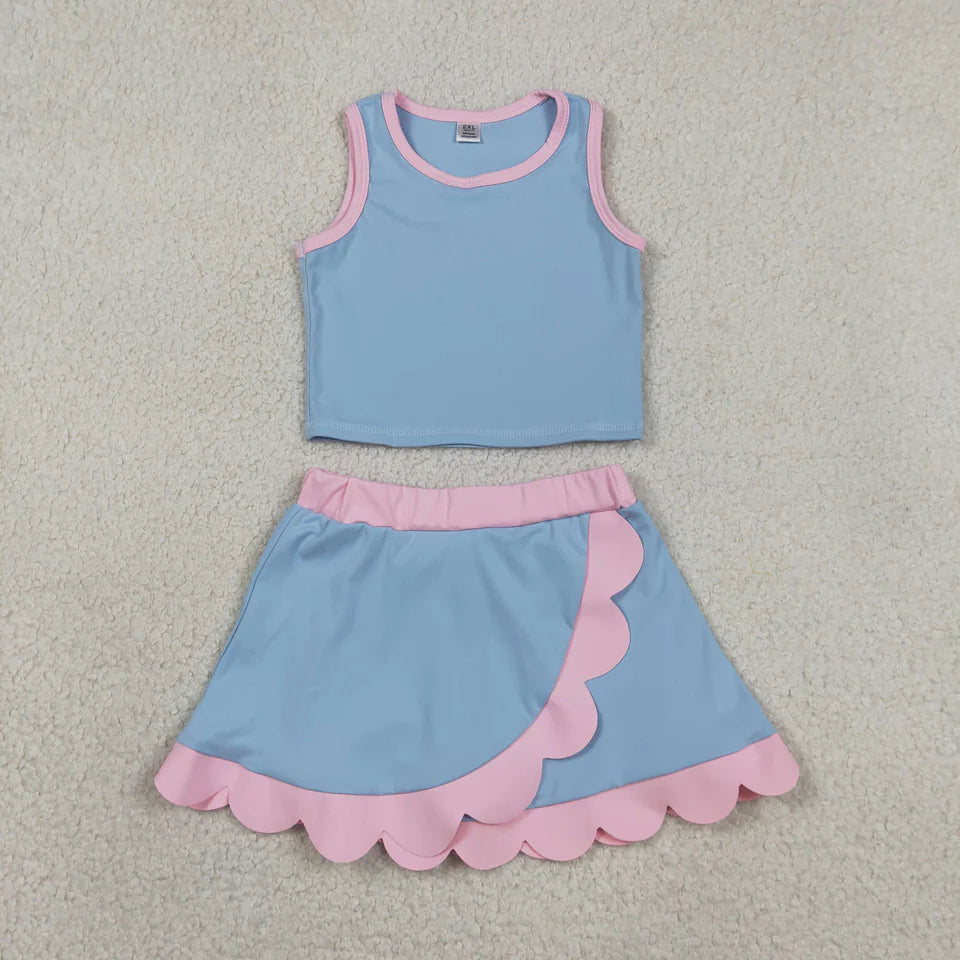 Solid Scalloped Girls Active Skort Set