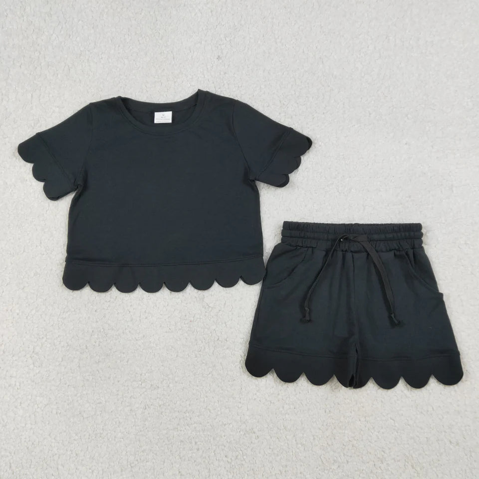 Solid Scallop Lounge Girls Short Set