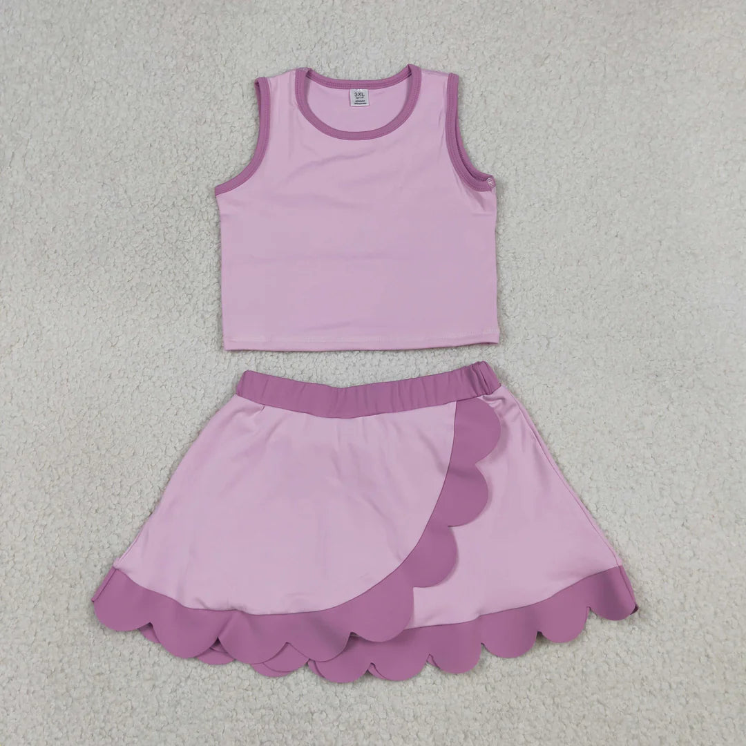 Solid Scalloped Girls Active Skort Set