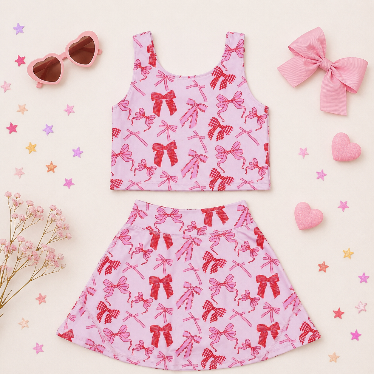 Red coquette bows athletic skort set