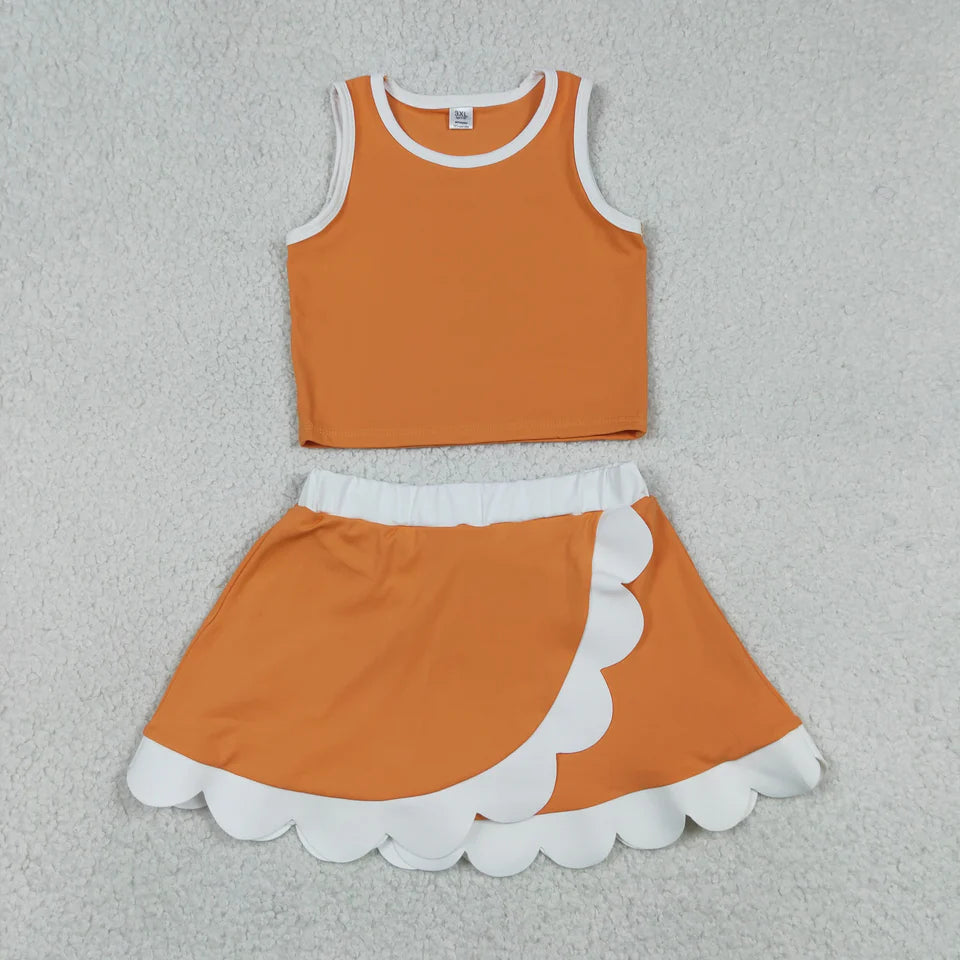 Solid Scalloped Girls Active Skort Set