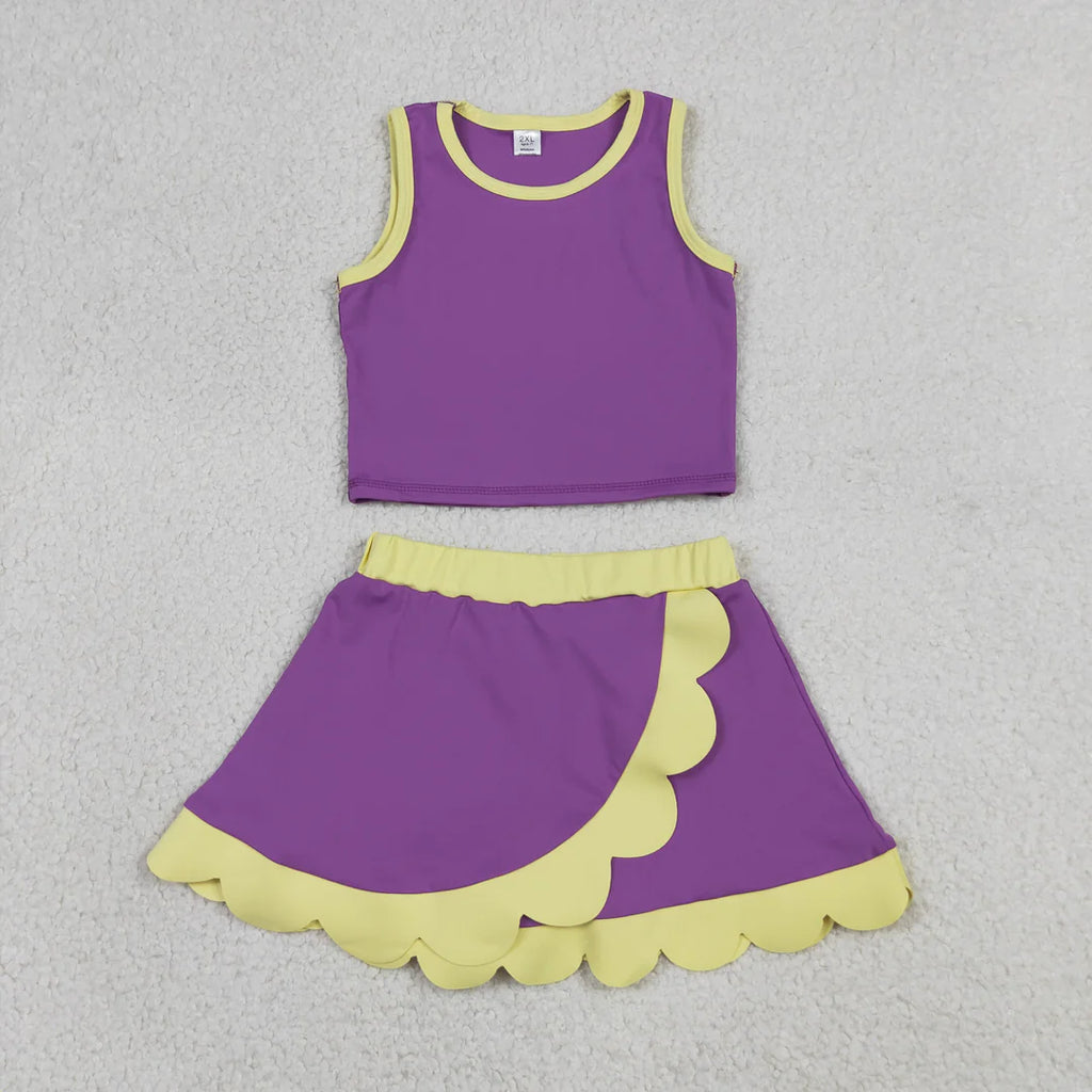 Solid Scalloped Girls Active Skort Set