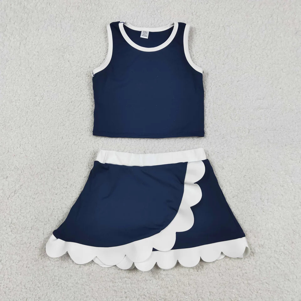 Solid Scalloped Girls Active Skort Set