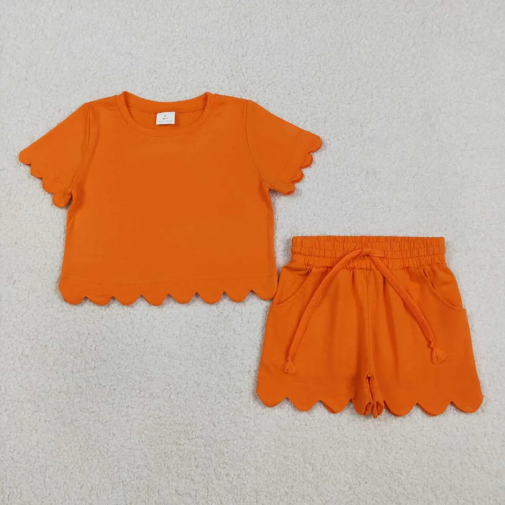 Solid Scallop Lounge Girls Short Set