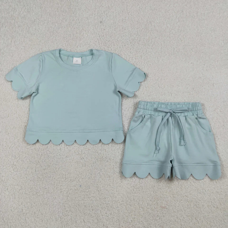 Solid Scallop Lounge Girls Short Set