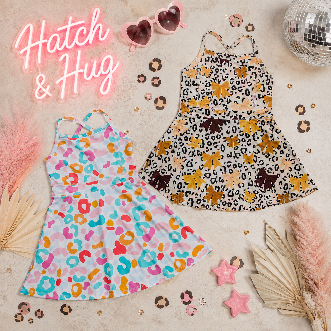 Girls Pastel Leopard & Coquette Bow Crossback Dress