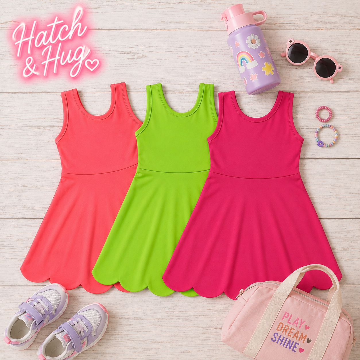 Solid Scallop Girls Active Dress
