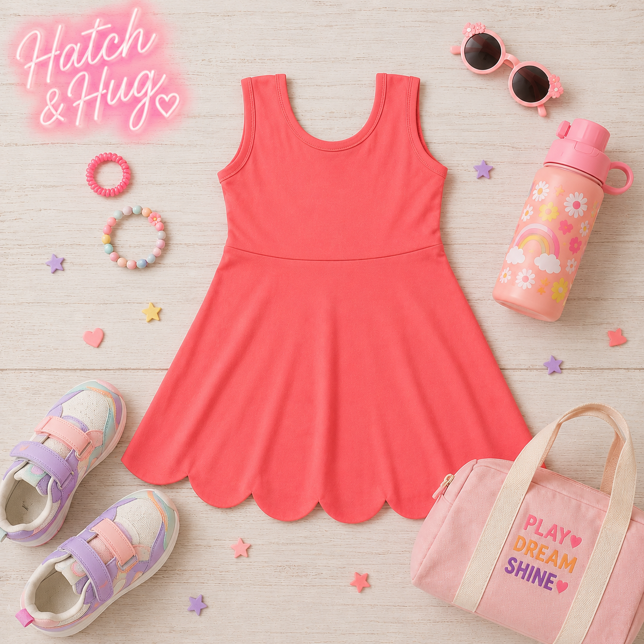 Solid Scallop Girls Active Dress