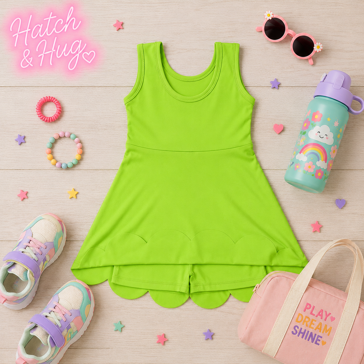 Solid Scallop Girls Active Dress