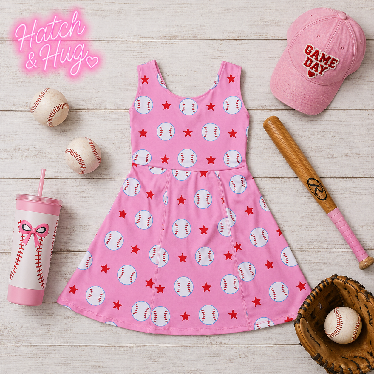 Pink baseball stars active twist back dress