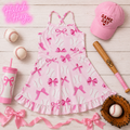 Pink Baseball Bows Girls Active Crossback Dress