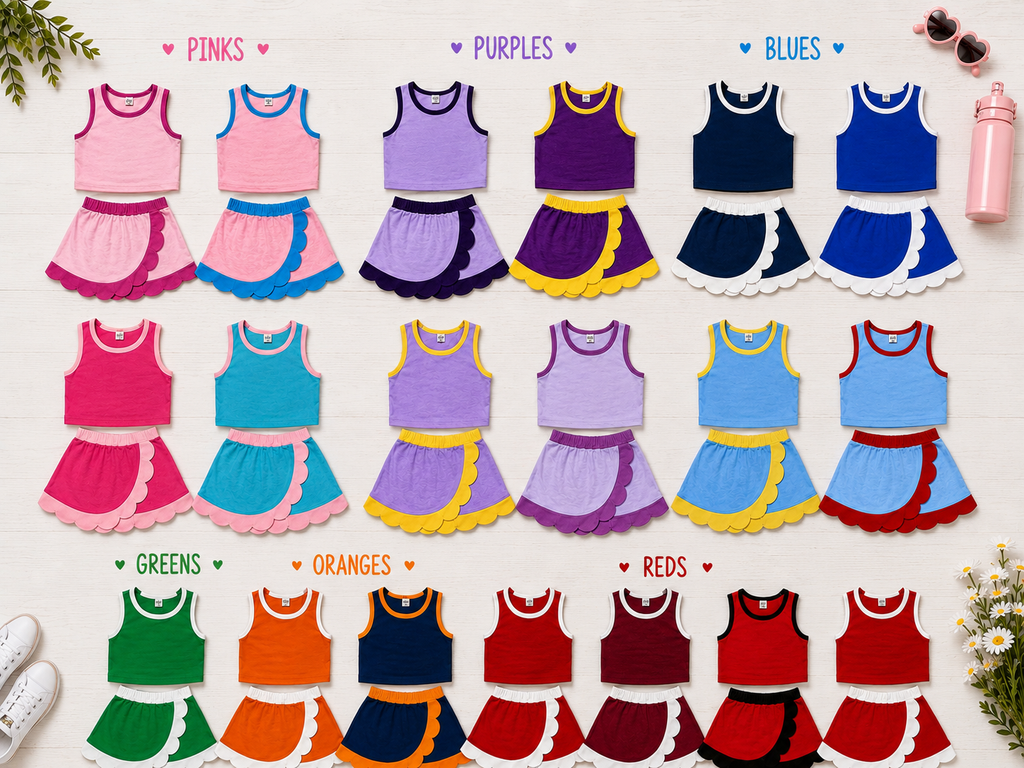 Solid Scalloped Girls Active Skort Set