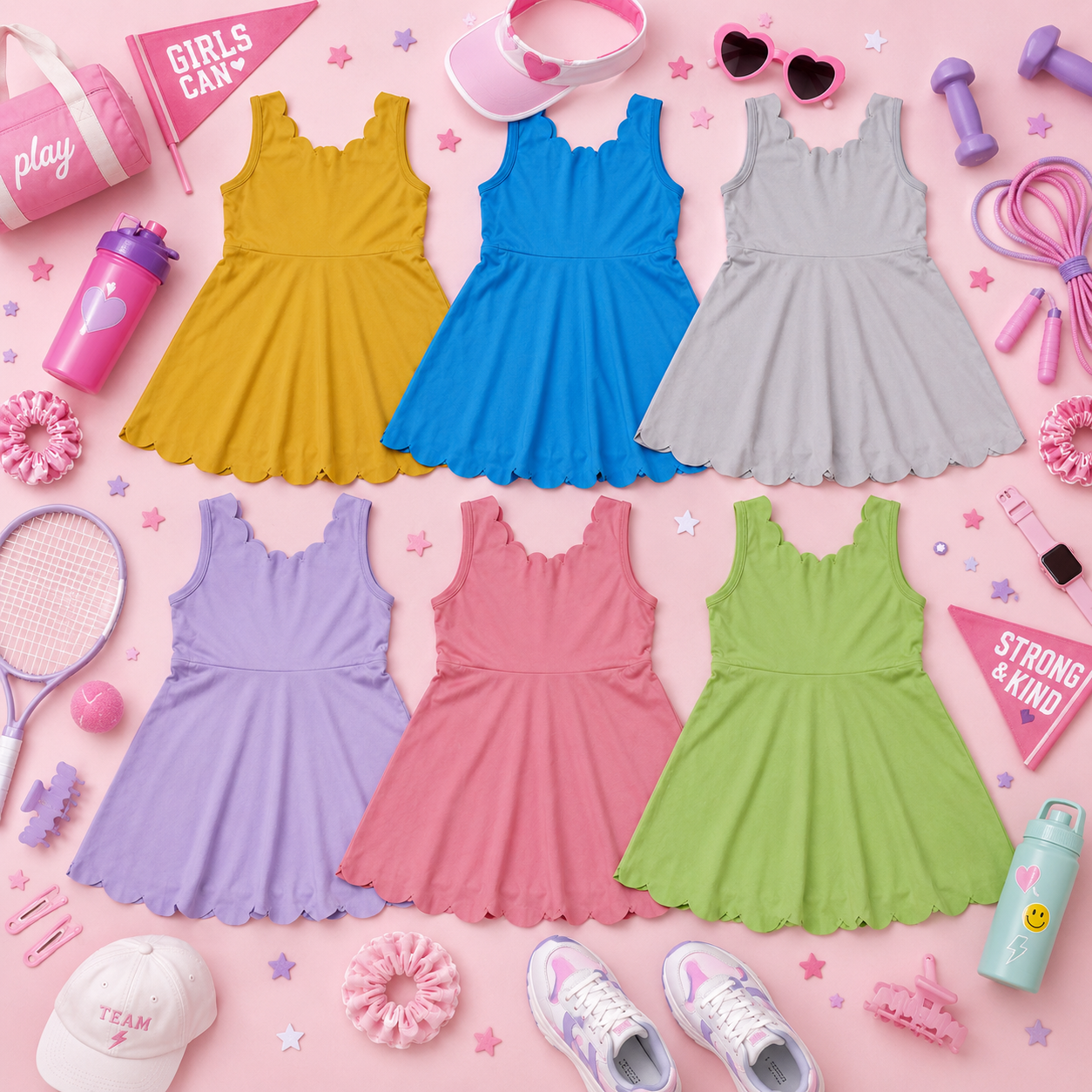 Solid Scalloped Girls Active Dress