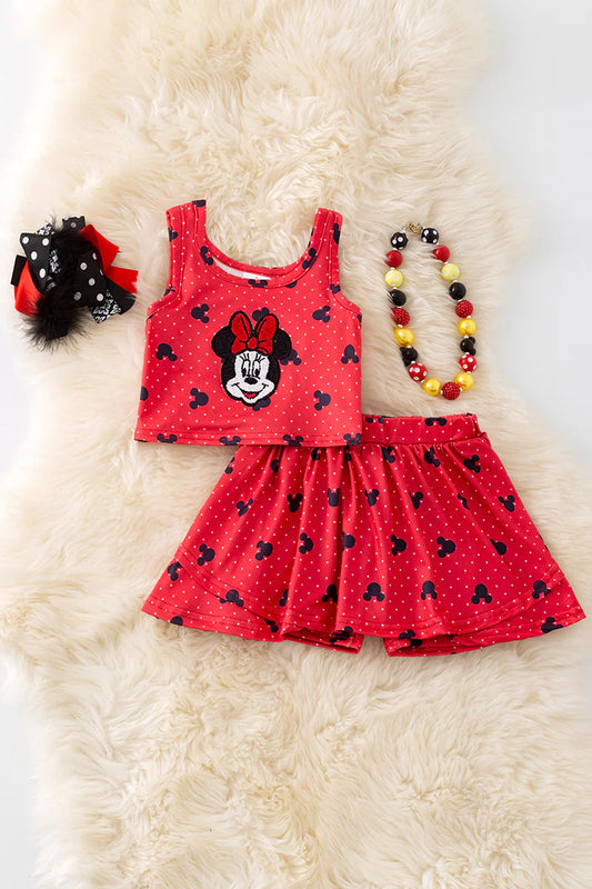 Red Bow Character Skort Set – Girls Crop Top & Skirt Outfit – Milk Silk – Limited Quantity