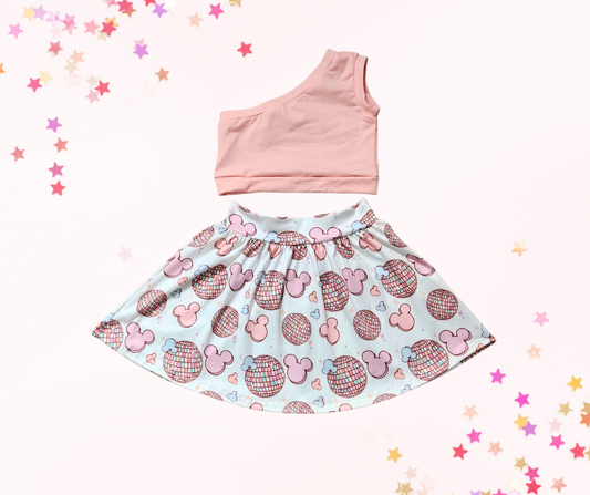 Disco Dreams Mouse Ears Skirt Set – Girls Two-Piece Outfit