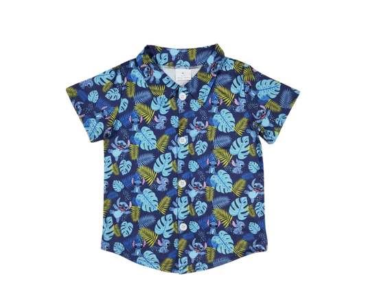 Boys Blue Tropical Button-Up Shirt – Summer Park Outfit