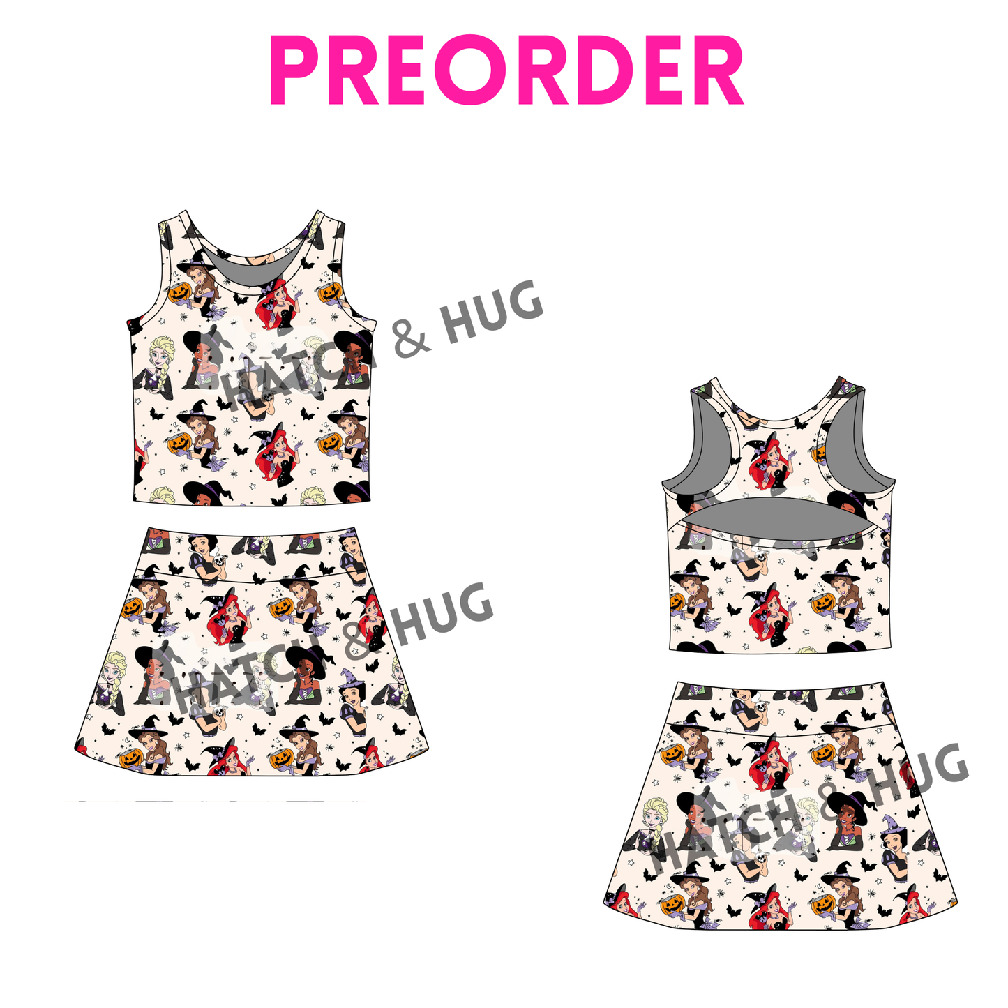 Girls Halloween “Spooky Princess” Skort Set| 2 Color Options – Fall Athletic Outfit for Baby, Toddler & Teen