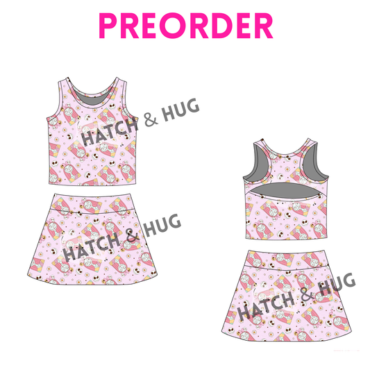 Girls Halloween “Pink Nightmare” Skort Set – Fall Athletic Outfit for Baby, Toddler & Teen