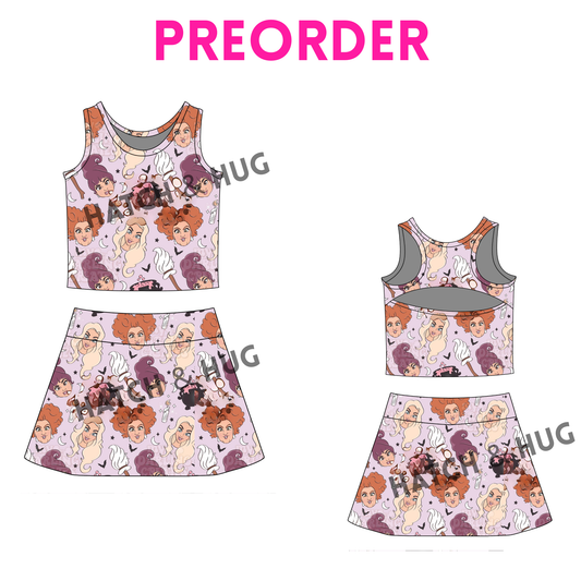 Girls Halloween “HP Witch Sketch” Skort Set – Fall Athletic Outfit for Baby, Toddler & Teen
