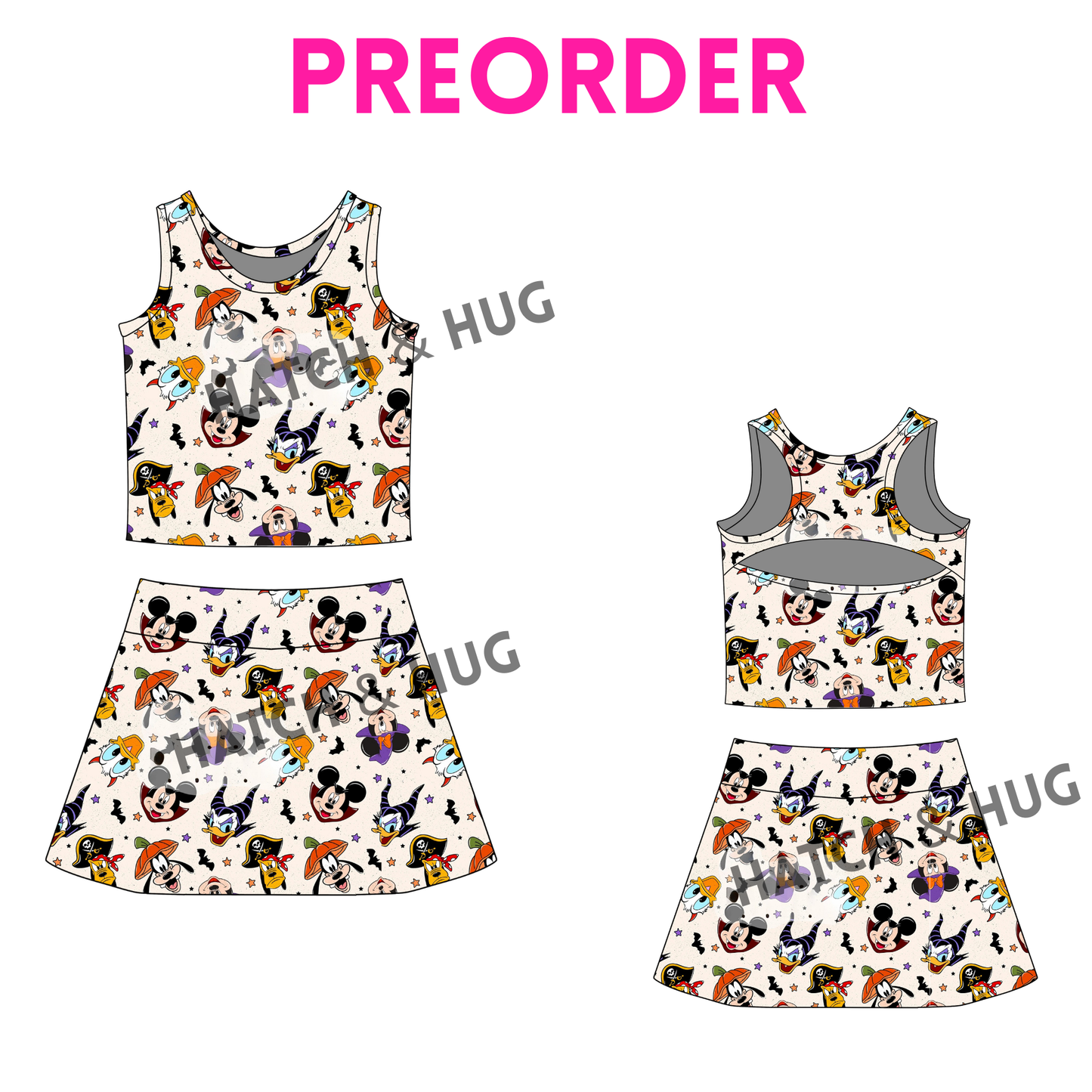 Girls Halloween “Spooky Mouse & Friends” Skort Set – Fall Athletic Outfit for Baby, Toddler & Teen