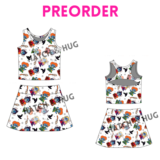Girls Halloween “HP Spooky Blue Alien” Skort Set – Fall Athletic Outfit for Baby, Toddler & Teen