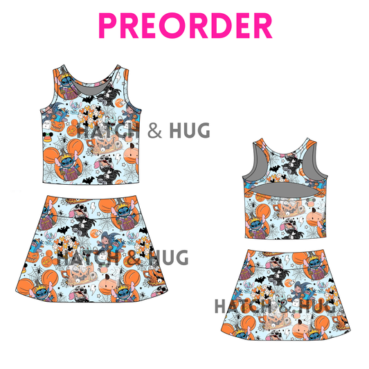 Girls Halloween “Spooky Blue Alien” Skort Set – Fall Athletic Outfit for Baby, Toddler & Teen