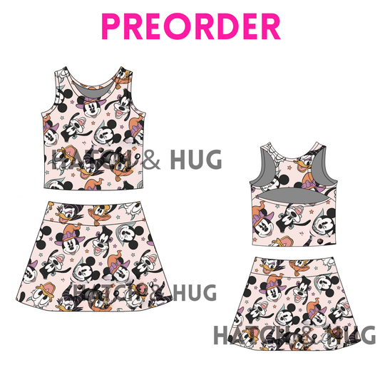 Girls Halloween “Spooky Mouse & Friends Muted” Skort Set – Fall Athletic Outfit for Baby, Toddler & Teen